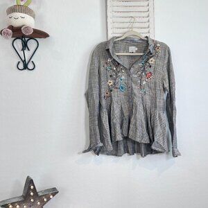 HD IN PARIS BEADED AND EMBROIDED PLAID BLOUSE TOP